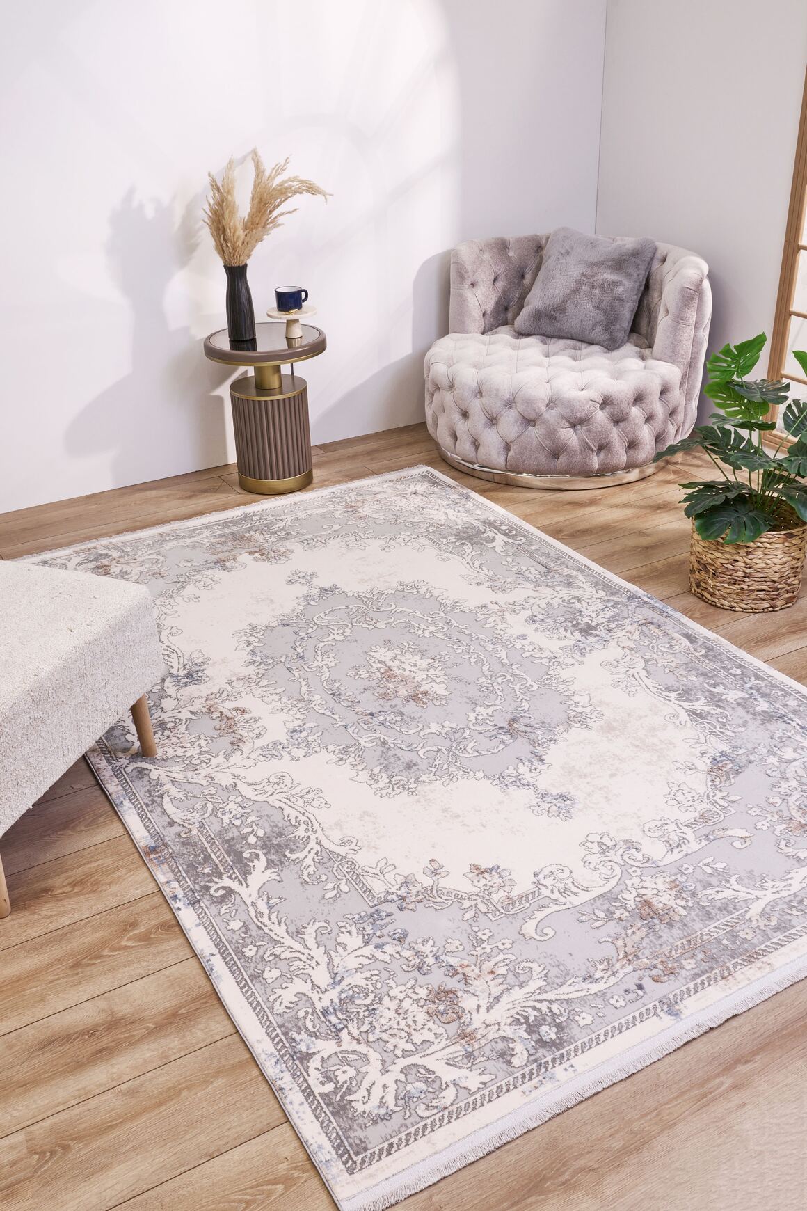 Serenity 7852 Gri - Viskon Dokuma Halı | Modern Gri Salon Halısı